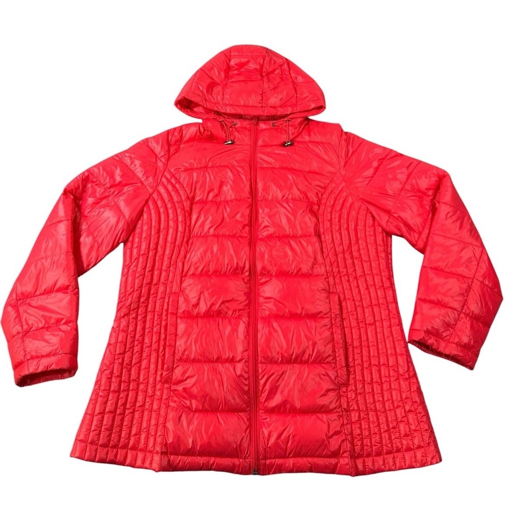 Woman Within Women's M 14/16 Red Hooded Puffer Jacket Quilted Longline Coat